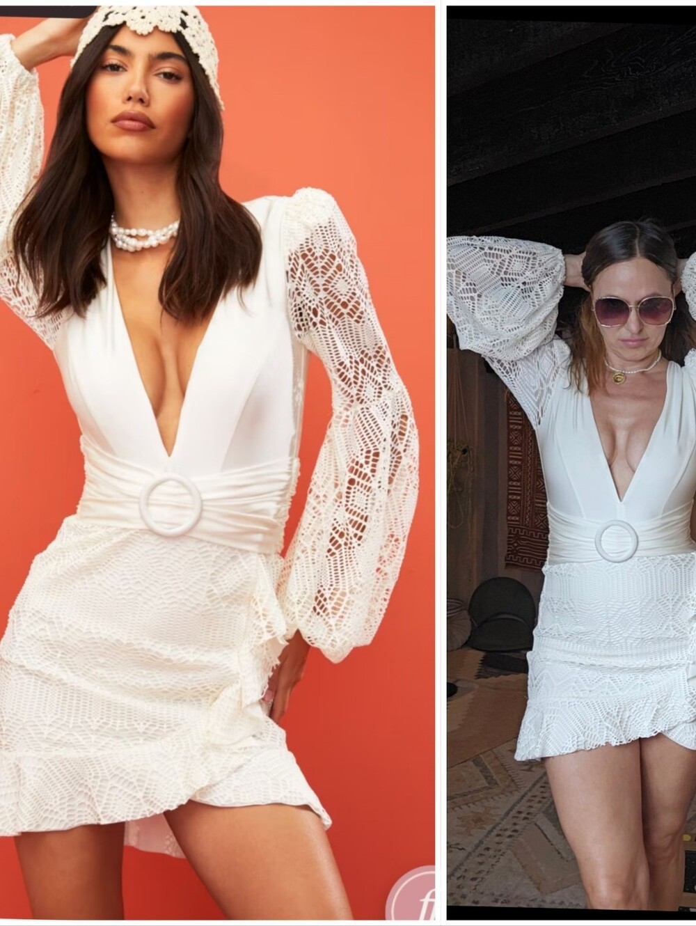 PatBO Stunning Lace Trim Plunging Ivory Mini Dress 4 S